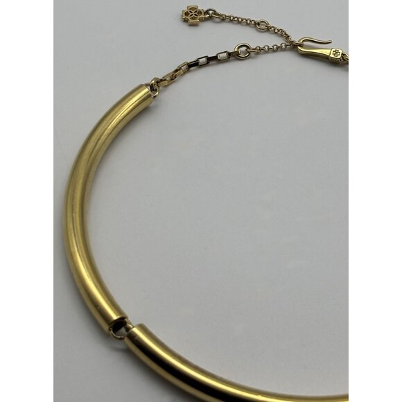 Vintage Ann Taylor Gold-Tone Curved Tubular Necklace Collar Adjustable, Logo Tag - Picture 11 of 13